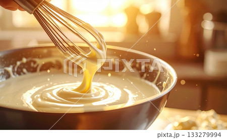 《AI画像》ボウルに入れたクリームを混ぜるイメージ 133279994