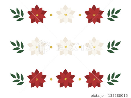 ポインセチアのフラワーボーダーラインのベクターイラストセット(赤・白・ミックス) 133280016