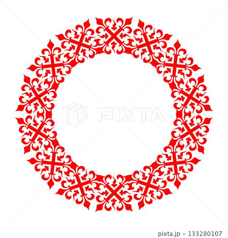 Oriental vector round frame with arabesques and floral elements. Traditional classic ornament. Vintage pattern with arabesques. Template for textiles, engraving, forging, embroidery, porcelain Oriental vector round frame with arabesques and floral elements. Traditional classic ornament. Vintage pattern with arabesques. Template for textiles, engraving, forging, embroidery, porcelain 133280107
