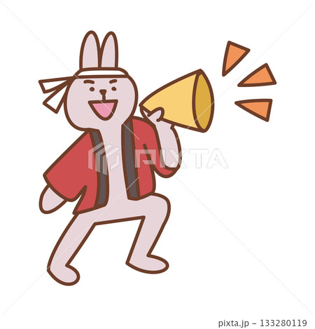 法被を着て呼び込みをするウサギのキャラクター 法被を着て呼び込みをするウサギのキャラクター 133280119