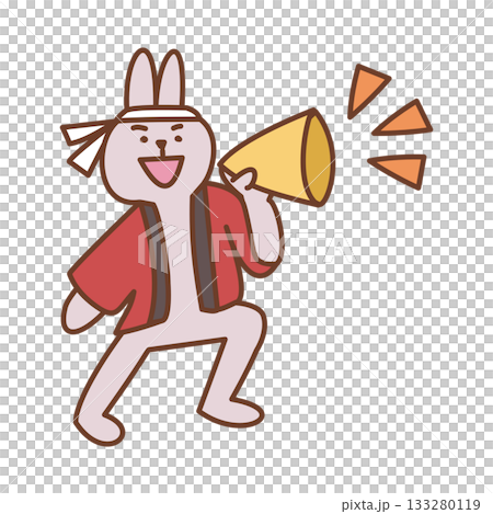 A rabbit character wearing a happi coat and calling out to customers A rabbit character wearing a happi coat and calling out to customers 133280119