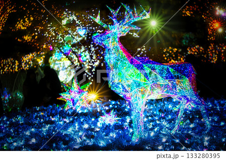 クリスマスが近づくと都会のビル街では色とりどりのイルミネーションが輝きます クリスマスが近づくと都会のビル街では色とりどりのイルミネーションが輝きます 133280395