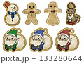 クリスマスクッキーのイラストセット(サンタ・雪だるま・ジンジャーブレッド・トナカイ) 133280644