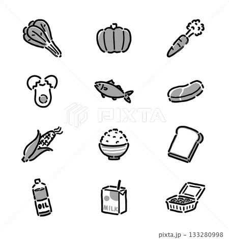 食べ物のイラストセット・モノクロ 133280998