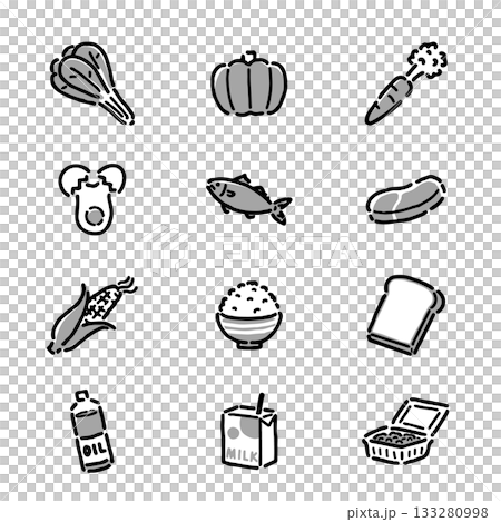 食べ物のイラストセット・モノクロ 133280998