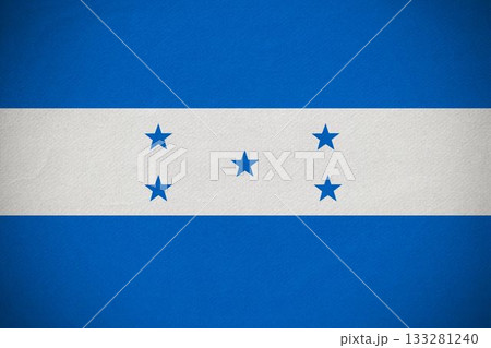 Flat design is showing Honduran flag with three stripes and five stars, transparent background 133281240