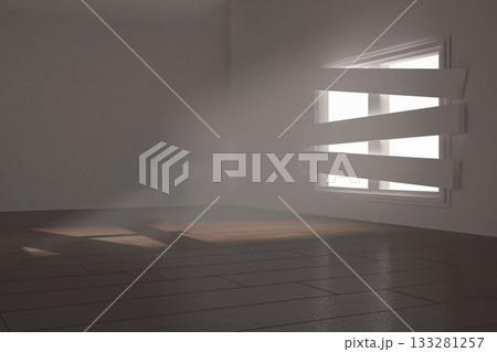 Digitally generated room with bordered up window 133281257