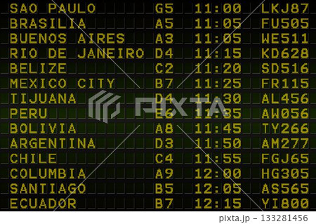Black airport departures board for south america 133281456