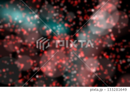 Abstract blurred red and teal circles are being shown on black background in flat bokeh style 133281649