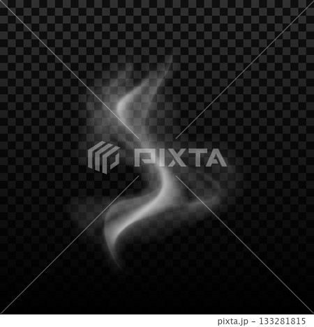 Smoke white steam, vapor or mist wavy flow, vector realistic overlay candle smoke effect, smoky cloud, misty fog swirls 133281815