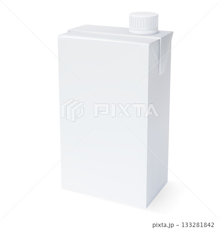 White blank milk or juice carton mockup with a closed lid on top. 133281842