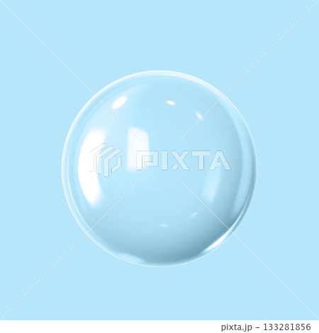 A 3D glass sphere on a blue isolated background with highlights. 133281856