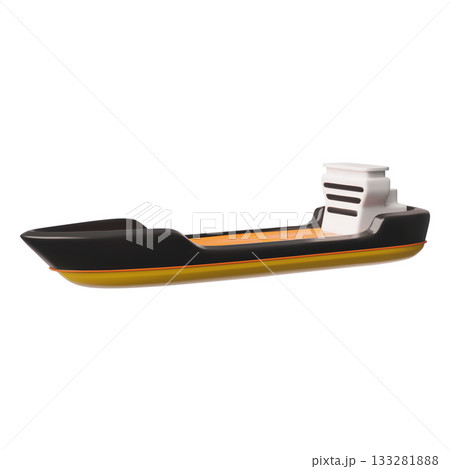 Cargo ship, 3D vector cartoon merchant ship with empty deck for containers, sea logistics, tanker ship delivery Cargo ship, 3D vector cartoon merchant ship with empty deck for containers, sea logistics, tanker ship delivery 133281888