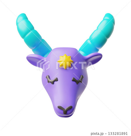 Capricorn zodiac symbol 3D vector cartoon plastic style, Astrological volume icon, goat head with horns, Horoscope sign Capricorn zodiac symbol 3D vector cartoon plastic style, Astrological volume icon, goat head with horns, Horoscope sign 133281891