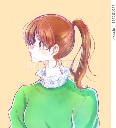 ポニーテールの女性　横顔 133281923