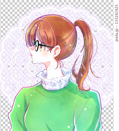 A woman with glasses and a ponytail, lace 133281925
