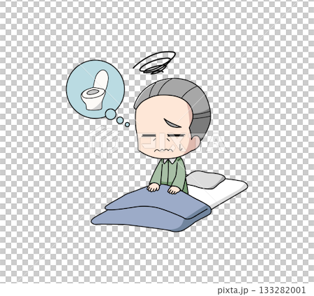 Illustration of an elderly man waking up in the toilet 133282001