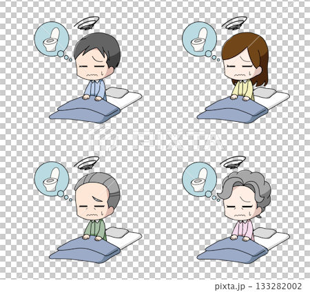 トイレで目が覚める大人のイラスト4種類セット 133282002