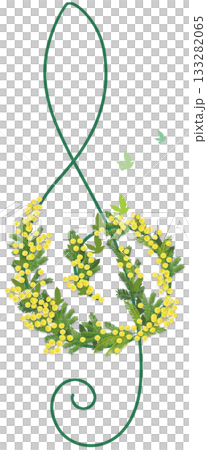 ト音記号とミモザの花をあしらったイラスト ト音記号とミモザの花をあしらったイラスト 133282065