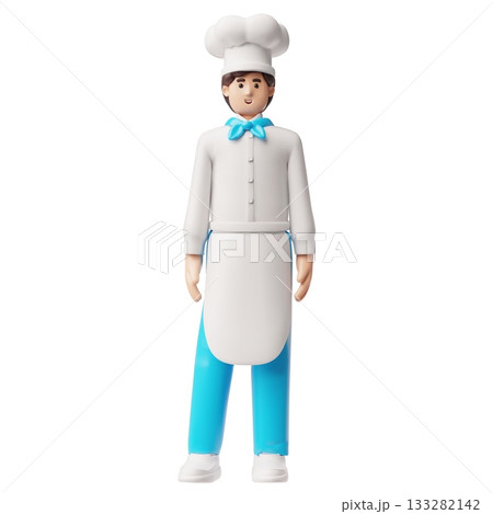 Chef cook man wearing restaurant uniform with hat and apron standing 3D vector icon, cartoon professional kitchen staff Chef cook man wearing restaurant uniform with hat and apron standing 3D vector icon, cartoon professional kitchen staff 133282142