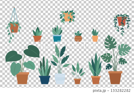 綠色室內插圖，配以觀賞植物 133282282