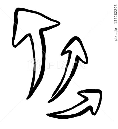 手描きの矢印。グランジ、落書き、筆風の矢印。ベクターアイコン。色んな種類のカーソル。 133282298