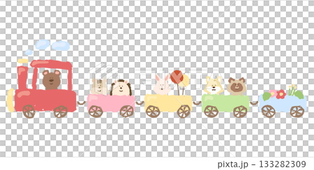 溫柔的動物天氣 | 森林動物火車插圖（熊火車頭和森林夥伴們） 133282309