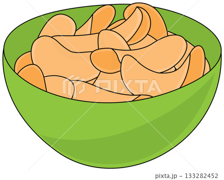 Green Bowl of Potato Chips Green Bowl of Potato Chips 133282452