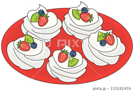 Mini Pavlova Desserts on Plate 133282459