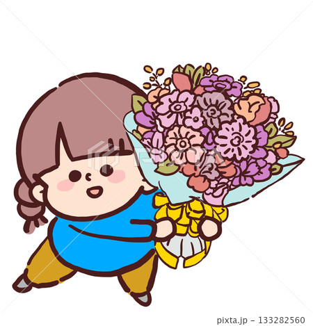 大きな花束を持った女の子のイラスト 133282560