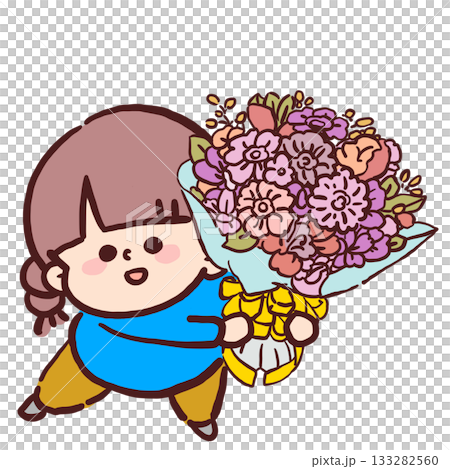 大きな花束を持った女の子のイラスト 133282560