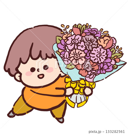大きな花束を持った男の子のイラスト 133282561