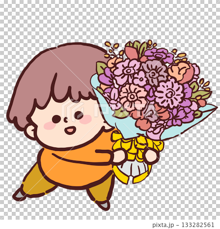 大きな花束を持った男の子のイラスト 133282561