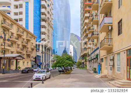 Baku, Azerbaijan. Crescent Hotel and a neighboring skyscraper in Baku. 133282934