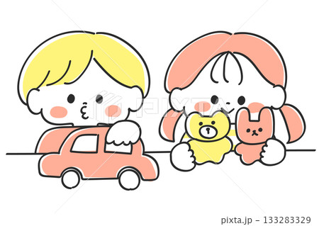 男女の園児が机で遊んでいる様子 線画 ゆるかわいいイラスト カラー 男女の園児が机で遊んでいる様子 線画 ゆるかわいいイラスト カラー 133283329