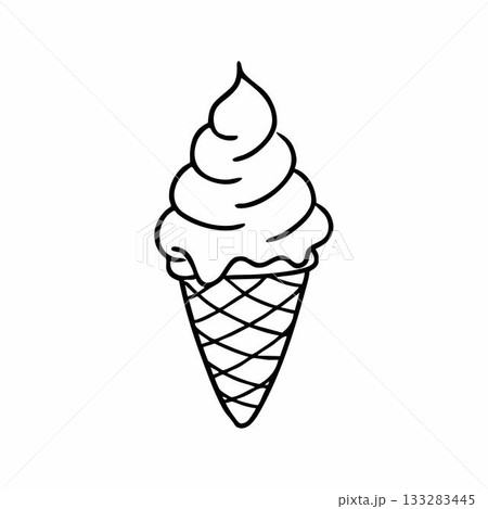 Cute cartoon ice cream line art outline drawing for coloring book 133283445