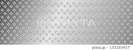 Shiny silver metal diamond plate surface with chrome tread pattern creating a repeat industrial texture ideal for vector backgrounds aluminium material and vintage inspired art 133283457