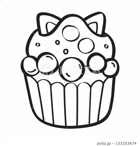 Cute cartoon cup cake line art outline drawing for coloring book 133283674