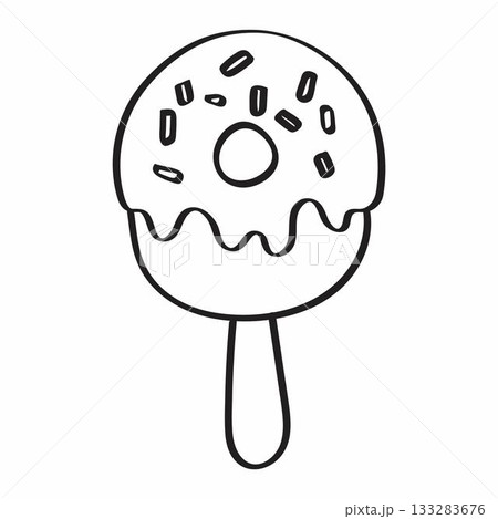 Cute cartoon ice cream line art outline drawing for coloring book 133283676