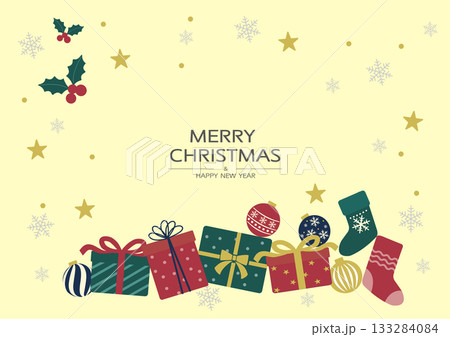 クリスマス プレゼントとオーナメントのかわいいイラスト素材セット 133284084