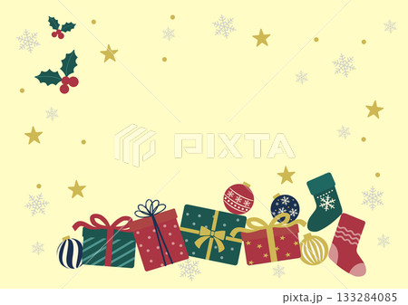 クリスマス プレゼントとオーナメントのかわいいイラスト素材セット 133284085