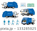 清掃局、ゴミ収集、プレストラックとスタッフのセット 133285025