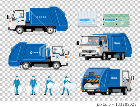Set of sanitation department, garbage collection, press truck and staff Set of sanitation department, garbage collection, press truck and staff 133285025
