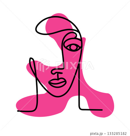 Abstract Line Art of Woman Face in Pink Abstract Line Art of Woman Face in Pink 133285182
