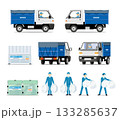 清掃局、ゴミ収集、小型ダンプ車とスタッフのセット 133285637