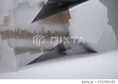 Abstract screen in room showing cityscape 133286288
