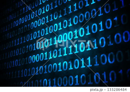 Shiny blue binary code on black background 133286484