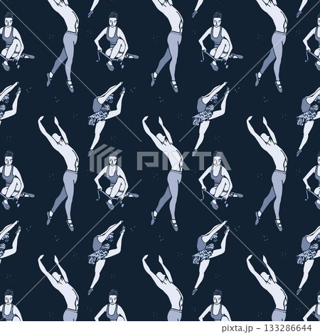 Square image of grey male and female ballet dancers on black background Square image of grey male and female ballet dancers on black background 133286644