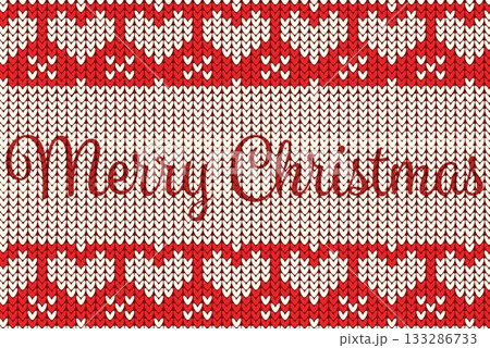red knitting Christmas vector background snowflakes 133286733