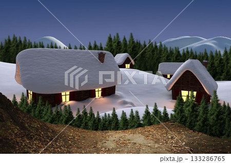 Digitally generated Cute village in the snow 133286765